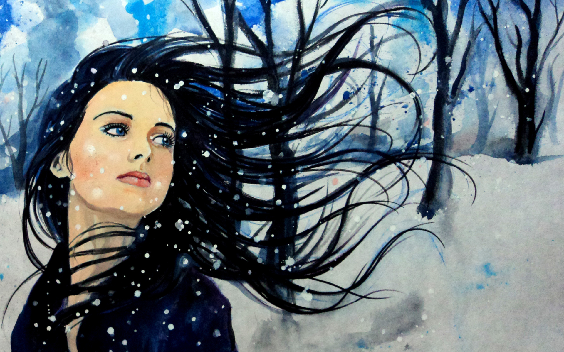 Screenshot №1 pro téma Winter Girl Painting 1920x1200