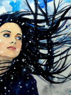 Das Winter Girl Painting Wallpaper 240x320