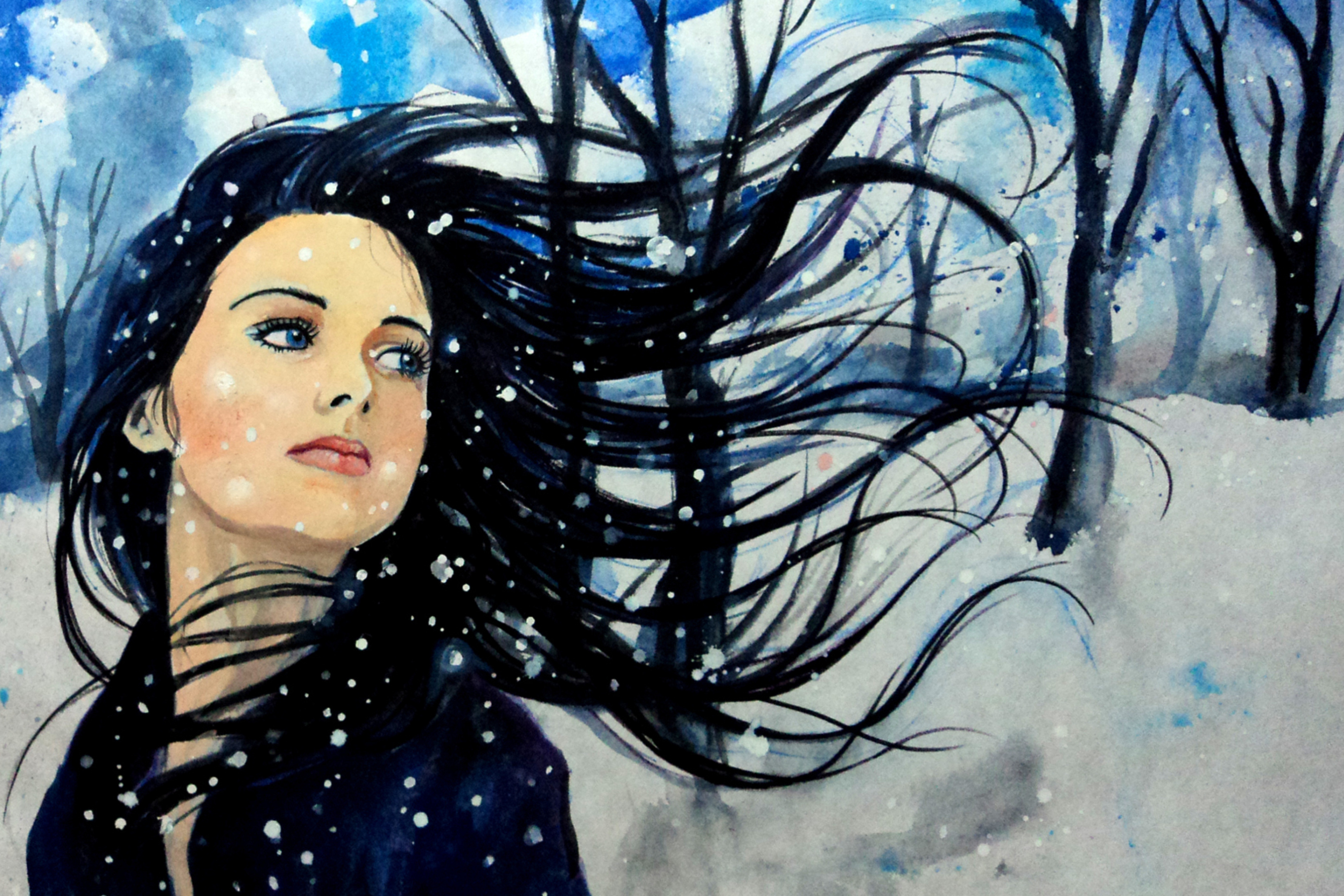 Das Winter Girl Painting Wallpaper 2880x1920