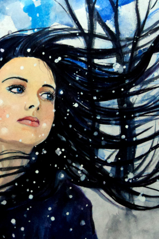 Das Winter Girl Painting Wallpaper 320x480