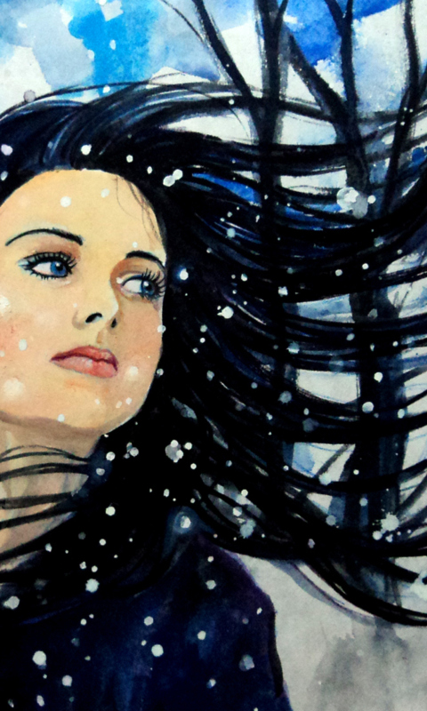 Das Winter Girl Painting Wallpaper 480x800