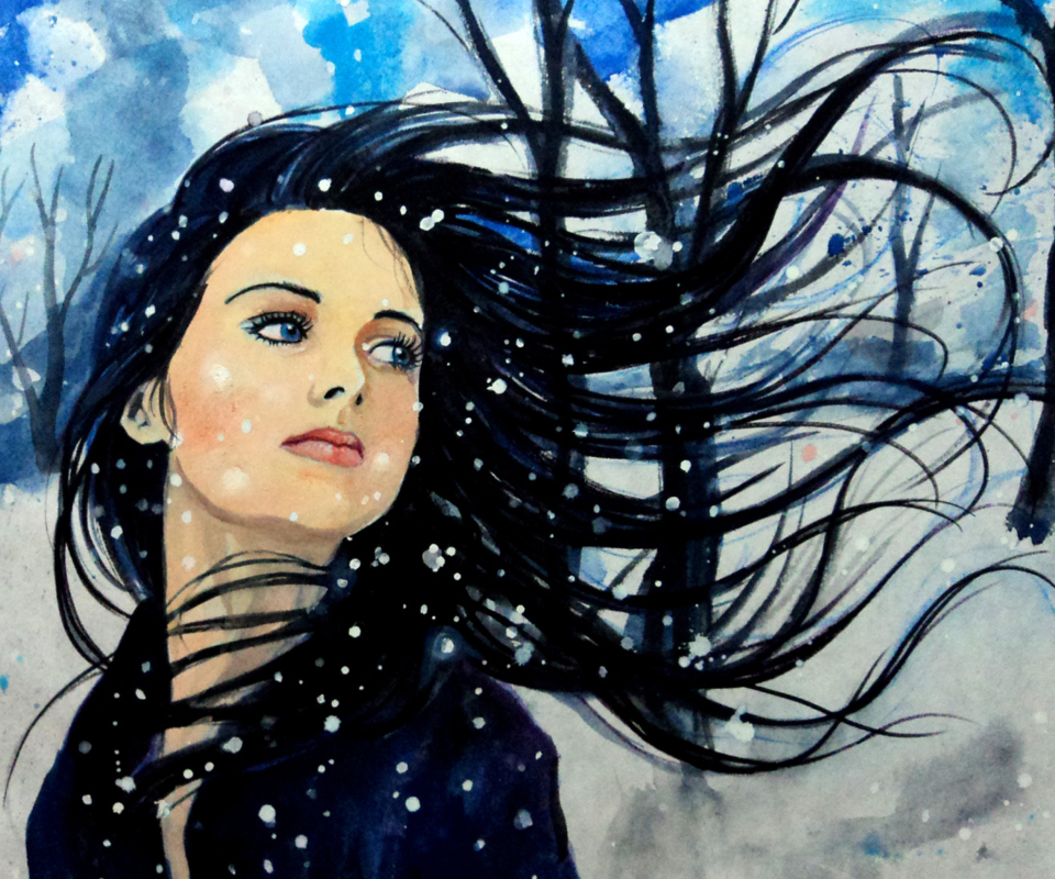 Das Winter Girl Painting Wallpaper 960x800