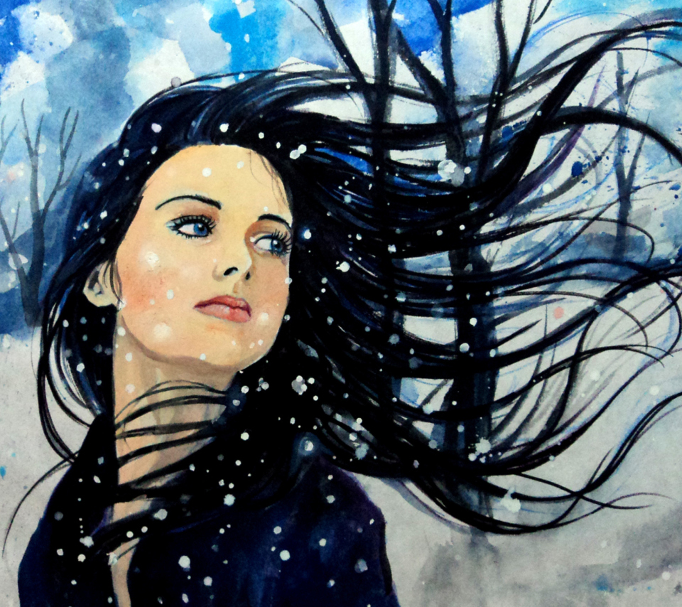 Das Winter Girl Painting Wallpaper 960x854