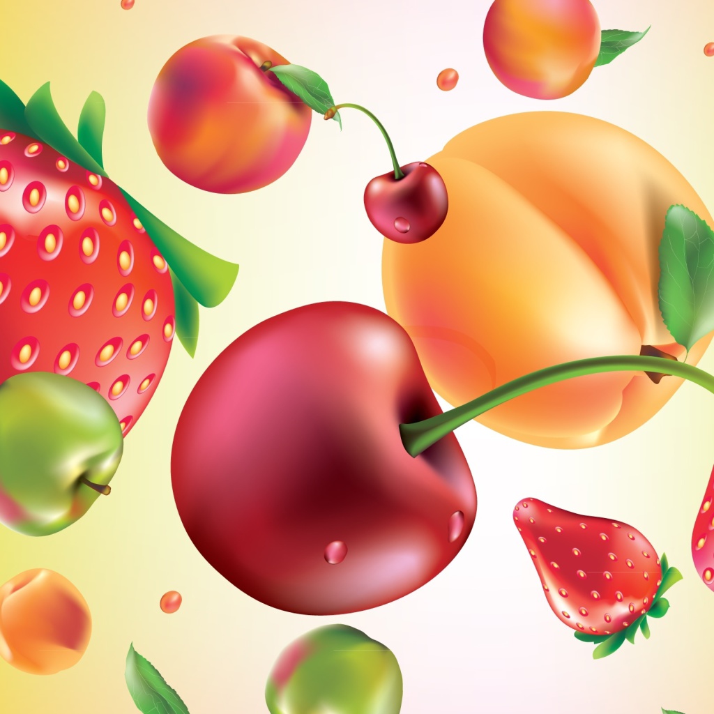 Drawn Fruit and Berries wallpaper 1024x1024