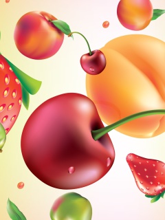 Das Drawn Fruit and Berries Wallpaper 240x320