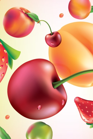 Drawn Fruit and Berries wallpaper 320x480