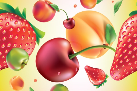 Drawn Fruit and Berries wallpaper 480x320