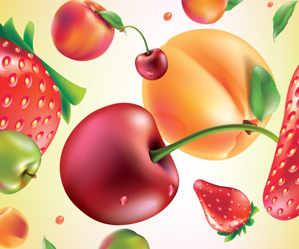 Обои Drawn Fruit and Berries 960x800