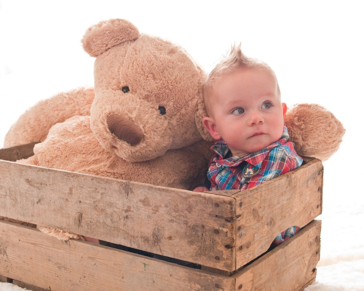 Обои Baby Boy With Teddy Bear 1280x1024