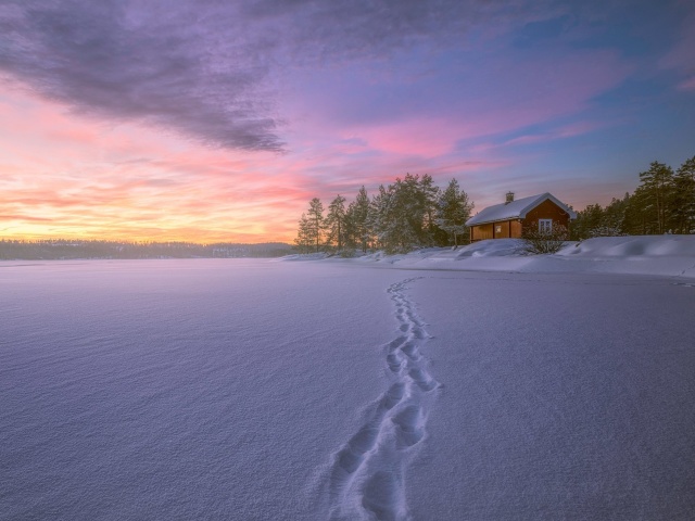 Das Footprints on snow Wallpaper 640x480