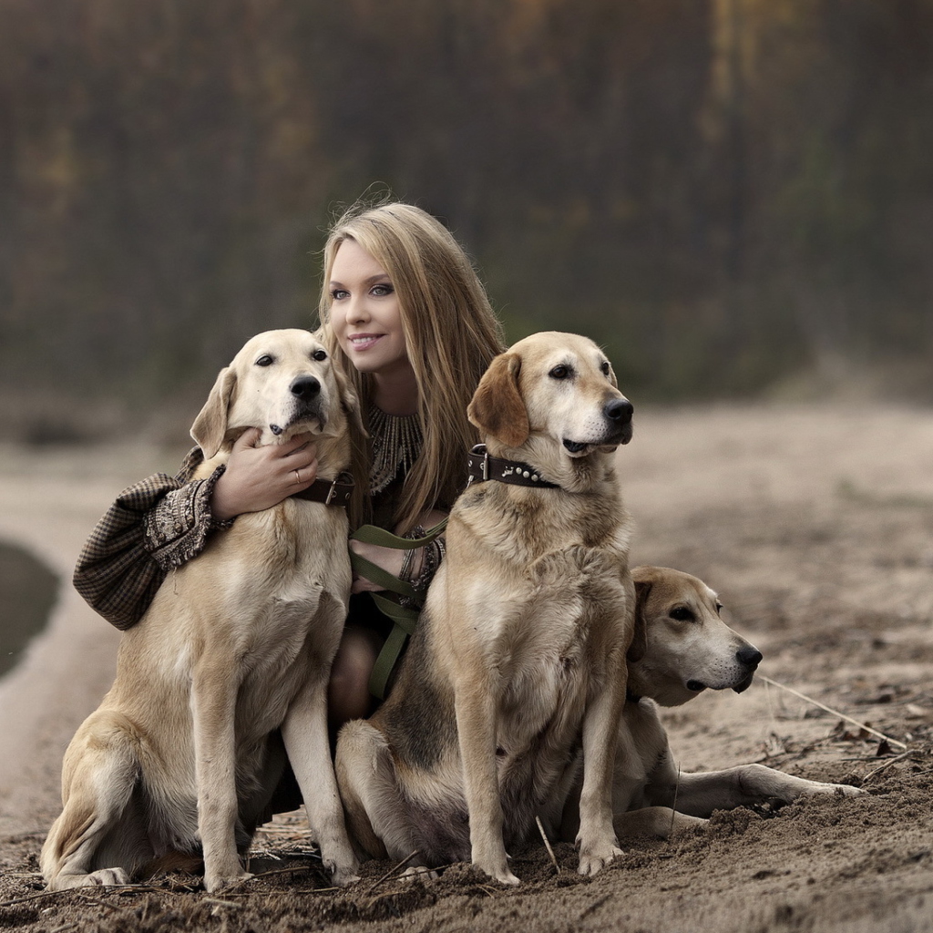 Girl With Dogs wallpaper 1024x1024