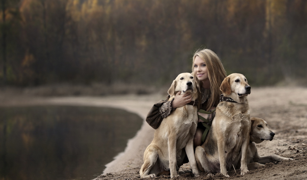 Girl With Dogs wallpaper 1024x600
