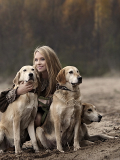 Girl With Dogs wallpaper 240x320