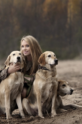 Girl With Dogs wallpaper 320x480