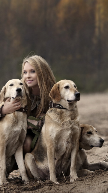 Girl With Dogs wallpaper 360x640