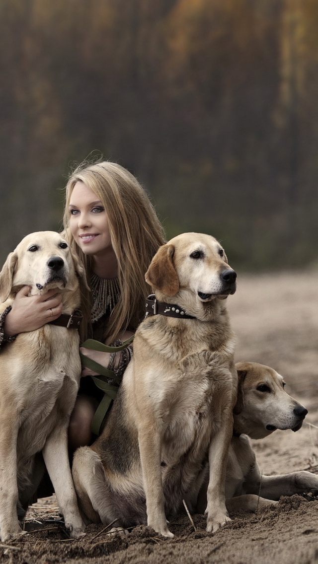 Girl With Dogs wallpaper 640x1136