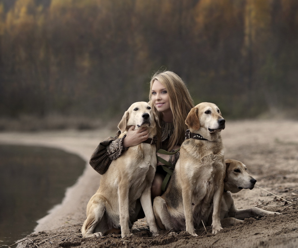 Girl With Dogs wallpaper 960x800