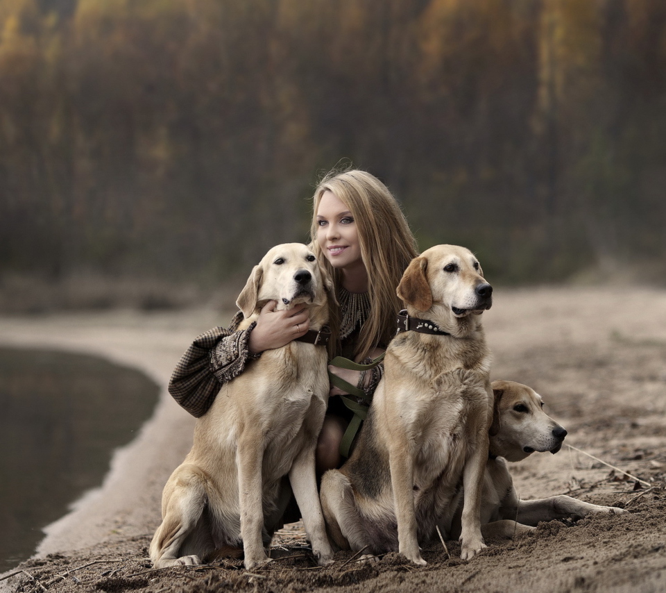 Girl With Dogs wallpaper 960x854