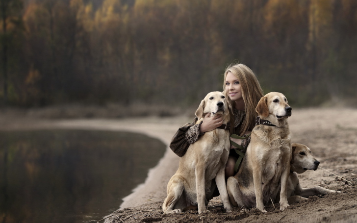 Girl With Dogs wallpaper