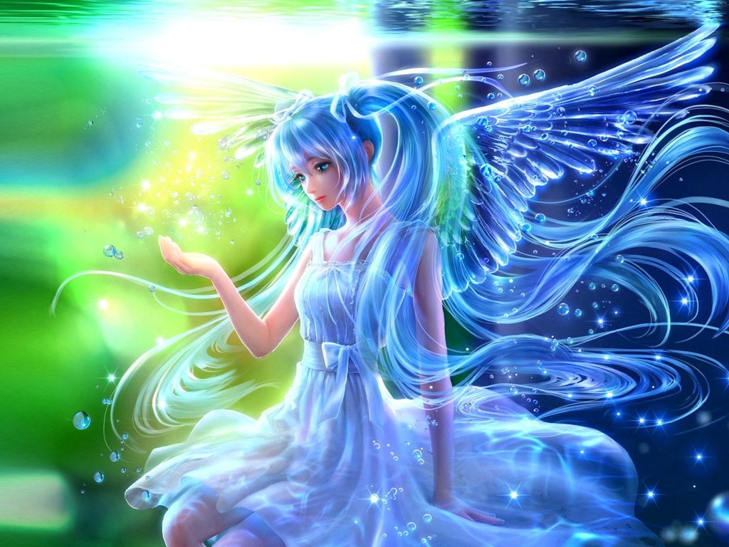 Fondo de pantalla Vocaloid and Water Drops 1024x768