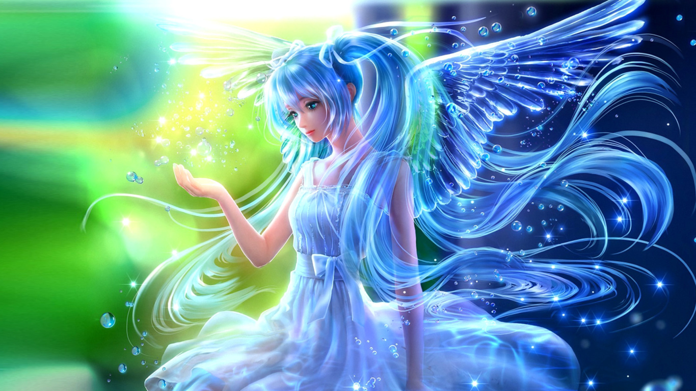 Vocaloid and Water Drops wallpaper 1366x768