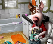 Comic Dog in Toilet with Magazine wallpaper 176x144
