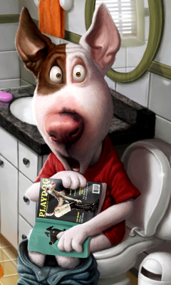 Comic Dog in Toilet with Magazine wallpaper 240x400