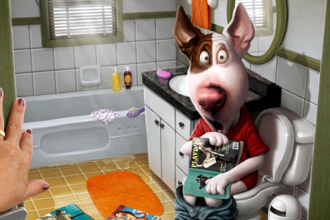 Comic Dog in Toilet with Magazine wallpaper 480x320