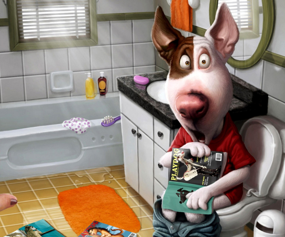 Screenshot №1 pro téma Comic Dog in Toilet with Magazine 960x800