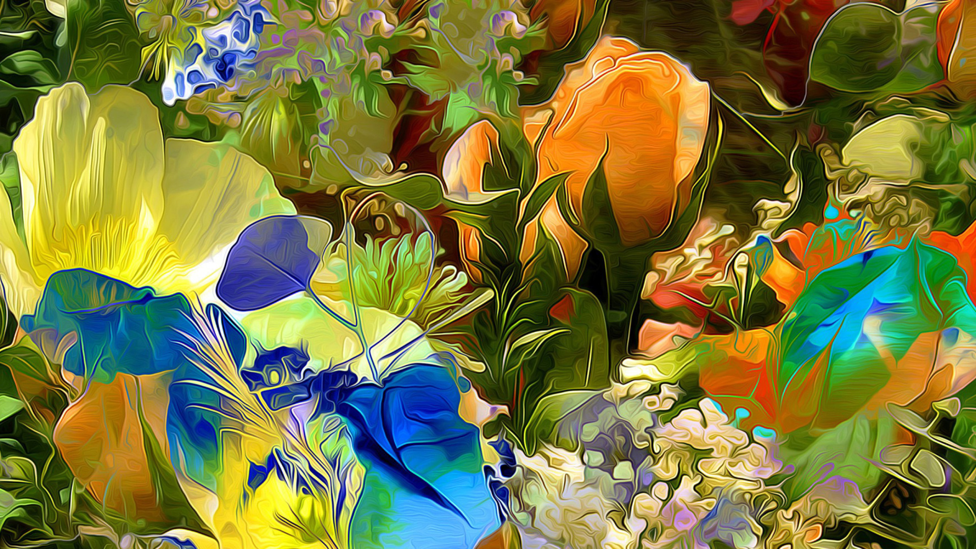 Fondo de pantalla Stylized Summer Drawn Flowers 1920x1080