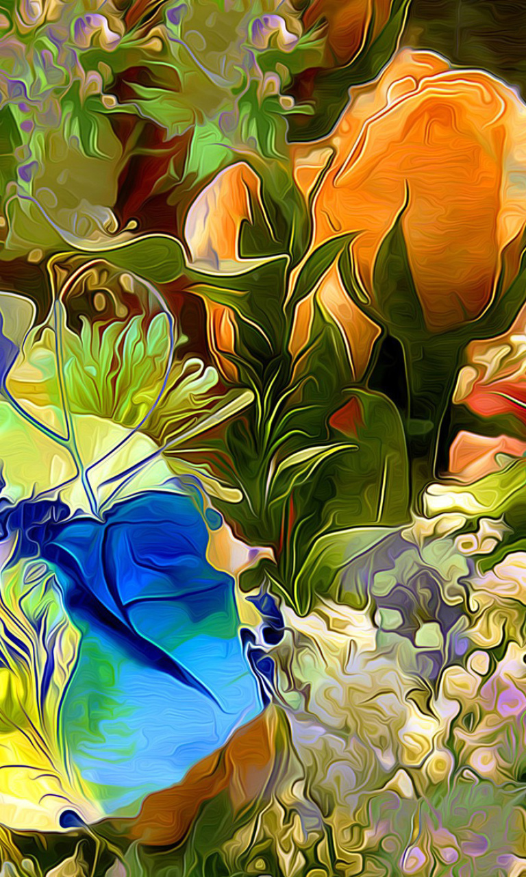 Das Stylized Summer Drawn Flowers Wallpaper 768x1280