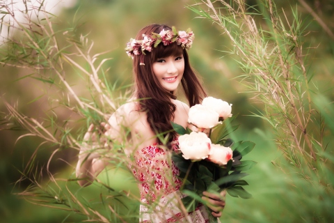 Das Cute Asian Flower Girl Wallpaper 480x320