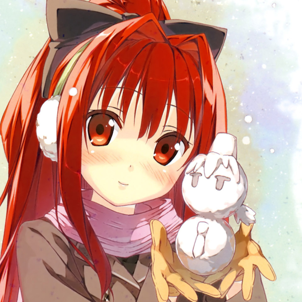 Das Cute Anime Girl With Snowman Wallpaper 1024x1024