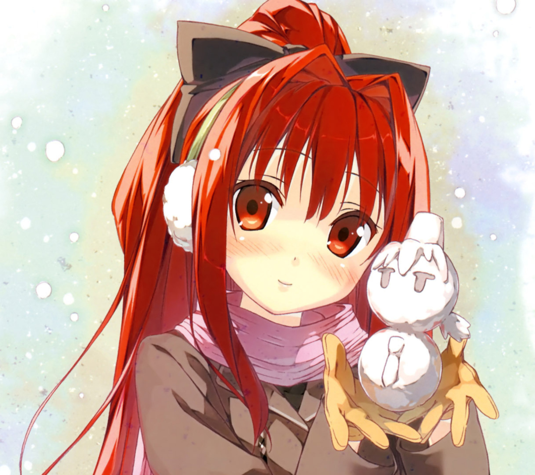 Das Cute Anime Girl With Snowman Wallpaper 1080x960