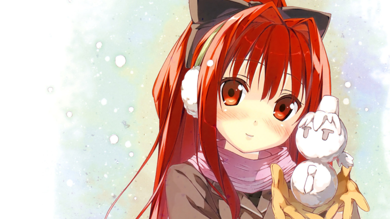 Das Cute Anime Girl With Snowman Wallpaper 1366x768