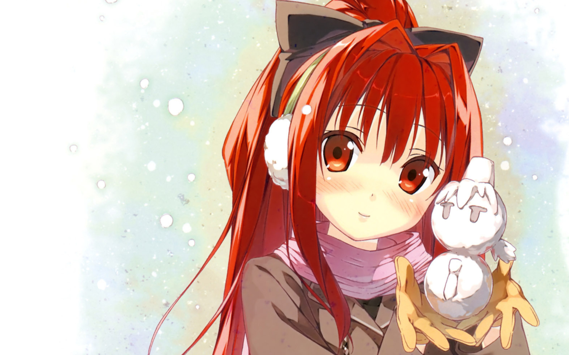 Cute Anime Girl With Snowman wallpaper 1920x1200