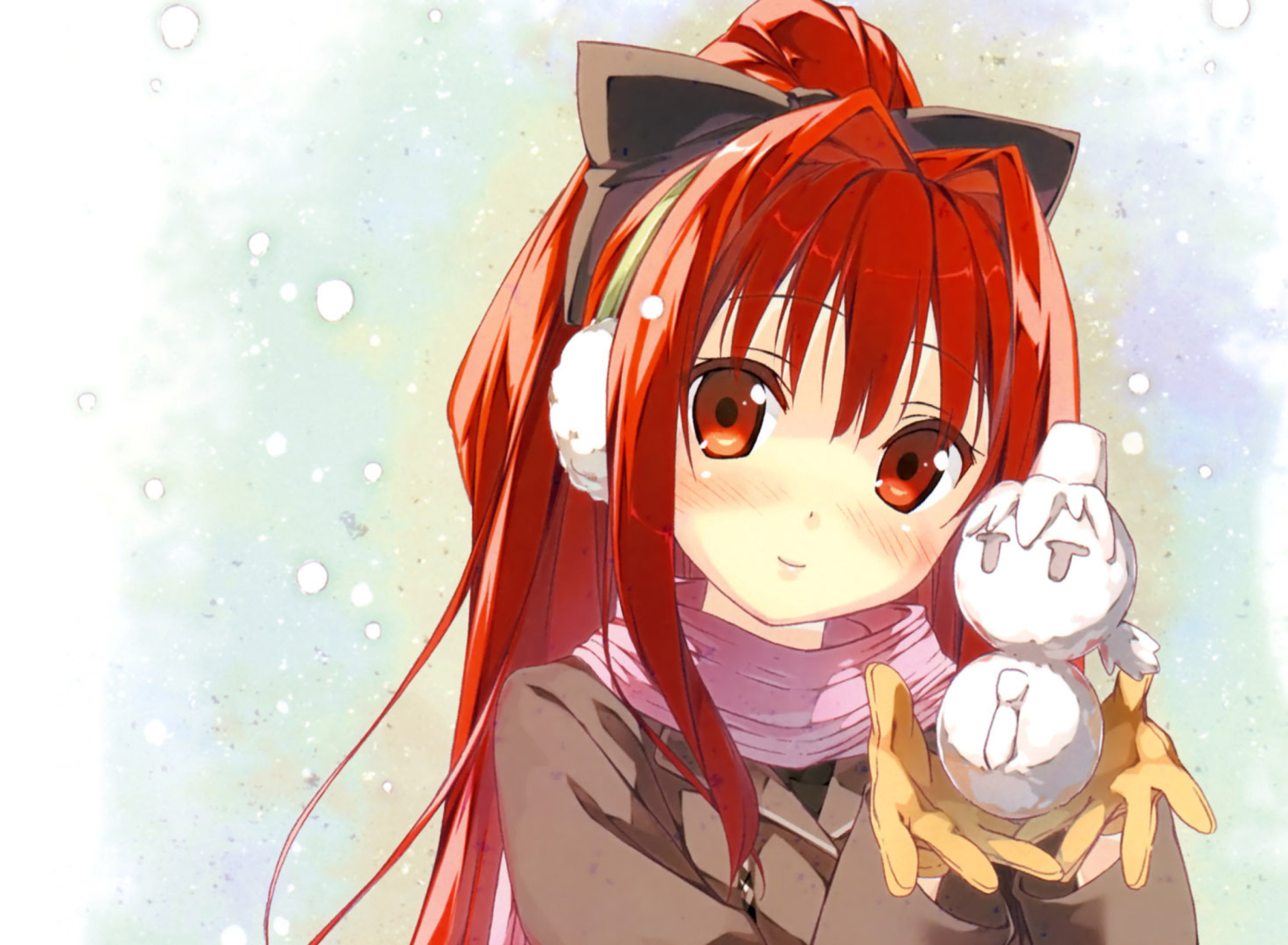Das Cute Anime Girl With Snowman Wallpaper 1920x1408