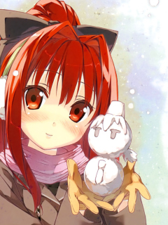 Обои Cute Anime Girl With Snowman 240x320