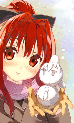 Cute Anime Girl With Snowman wallpaper 240x400