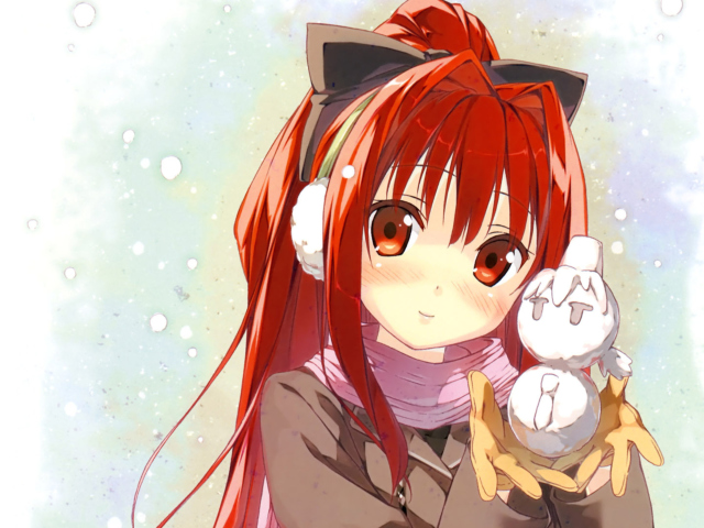 Обои Cute Anime Girl With Snowman 640x480