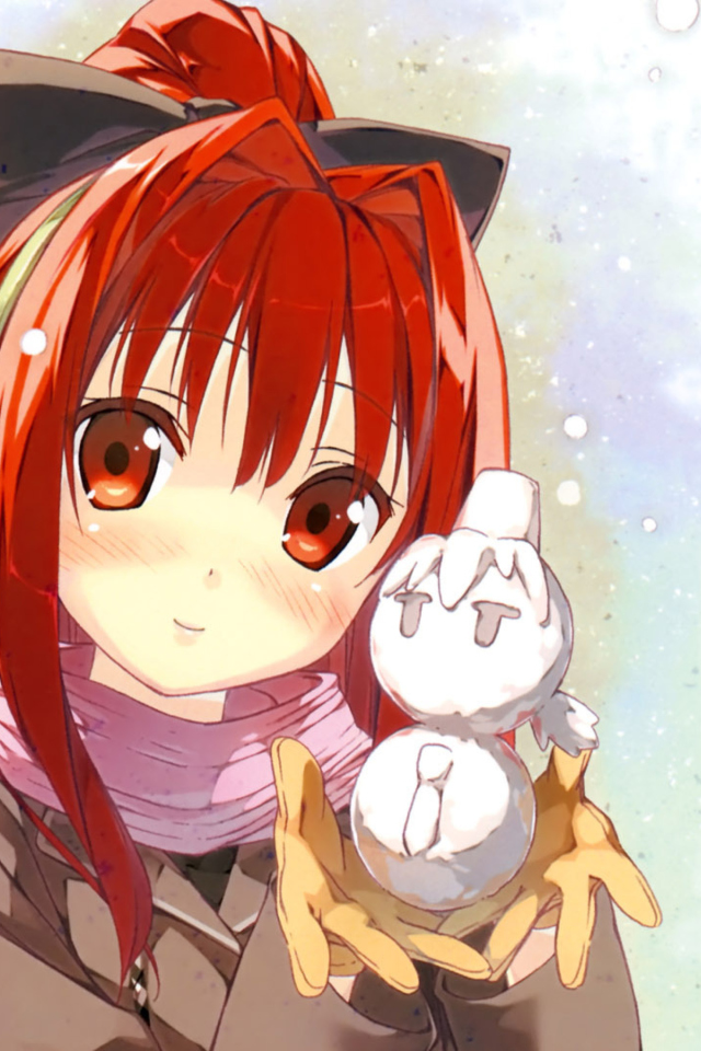 Sfondi Cute Anime Girl With Snowman 640x960