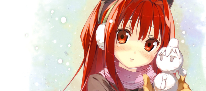 Cute Anime Girl With Snowman wallpaper 720x320