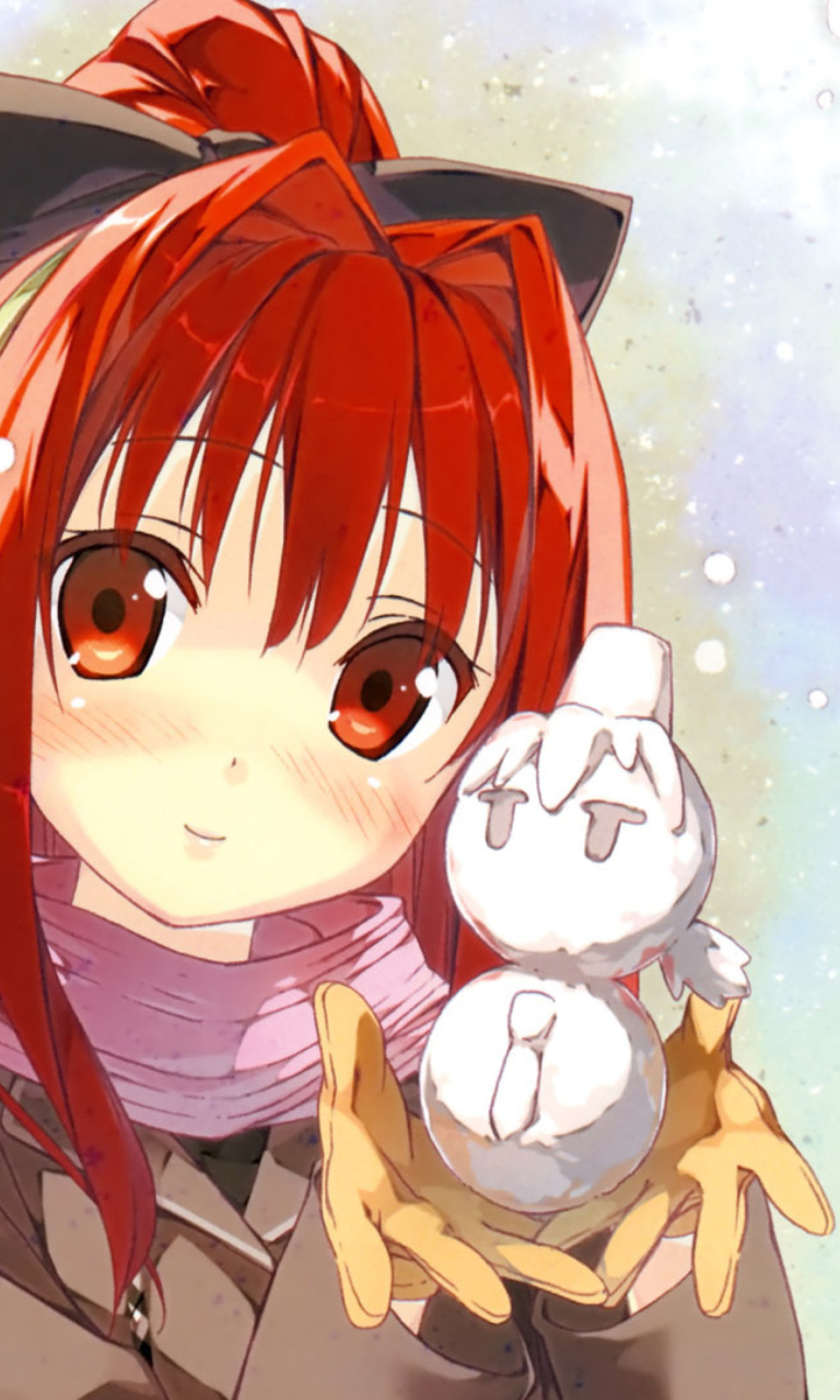 Cute Anime Girl With Snowman wallpaper 768x1280