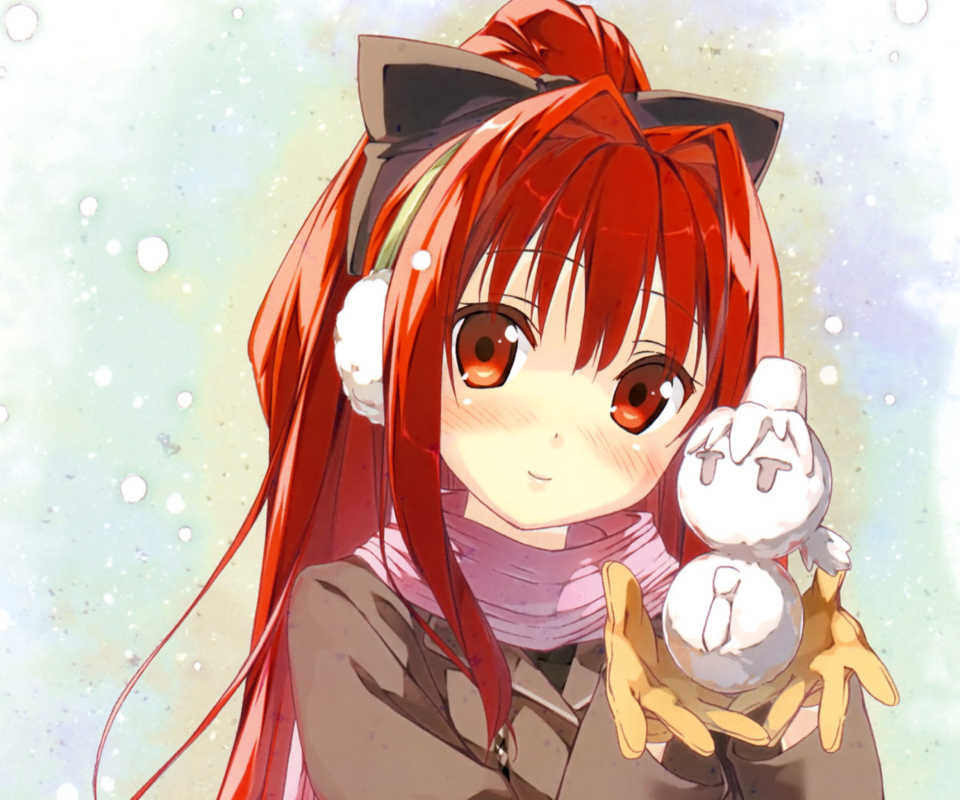 Cute Anime Girl With Snowman wallpaper 960x800