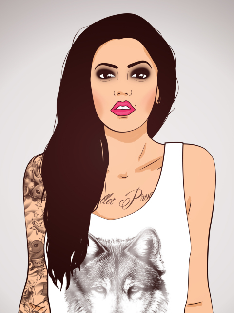 Das Girl With Tattoo Illustration Wallpaper 480x640