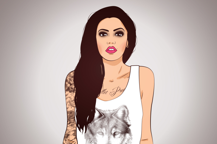 Girl With Tattoo Illustration wallpaper