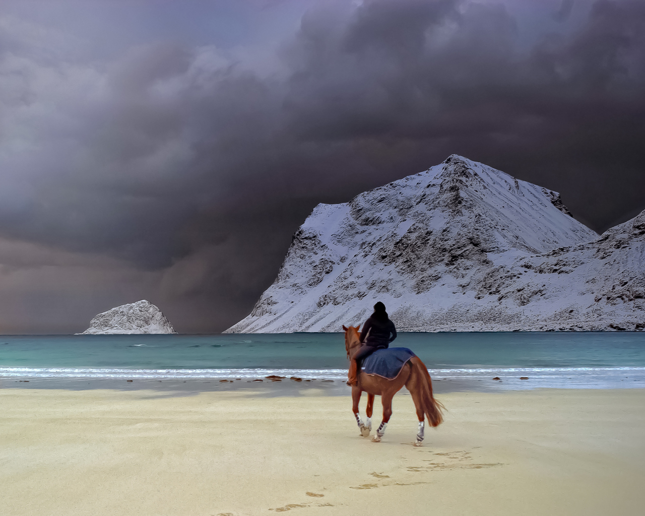 Fondo de pantalla Horse Riding On Beach 1280x1024