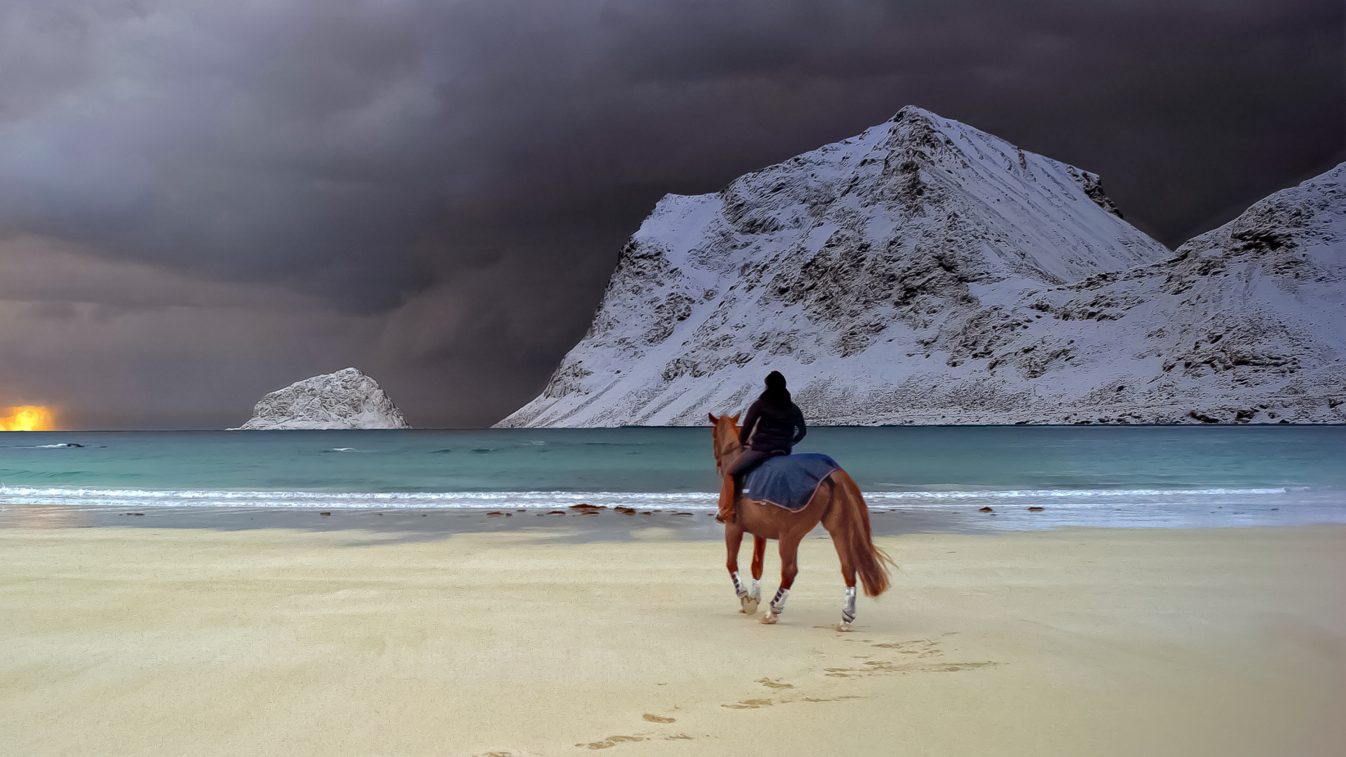 Обои Horse Riding On Beach 1920x1080