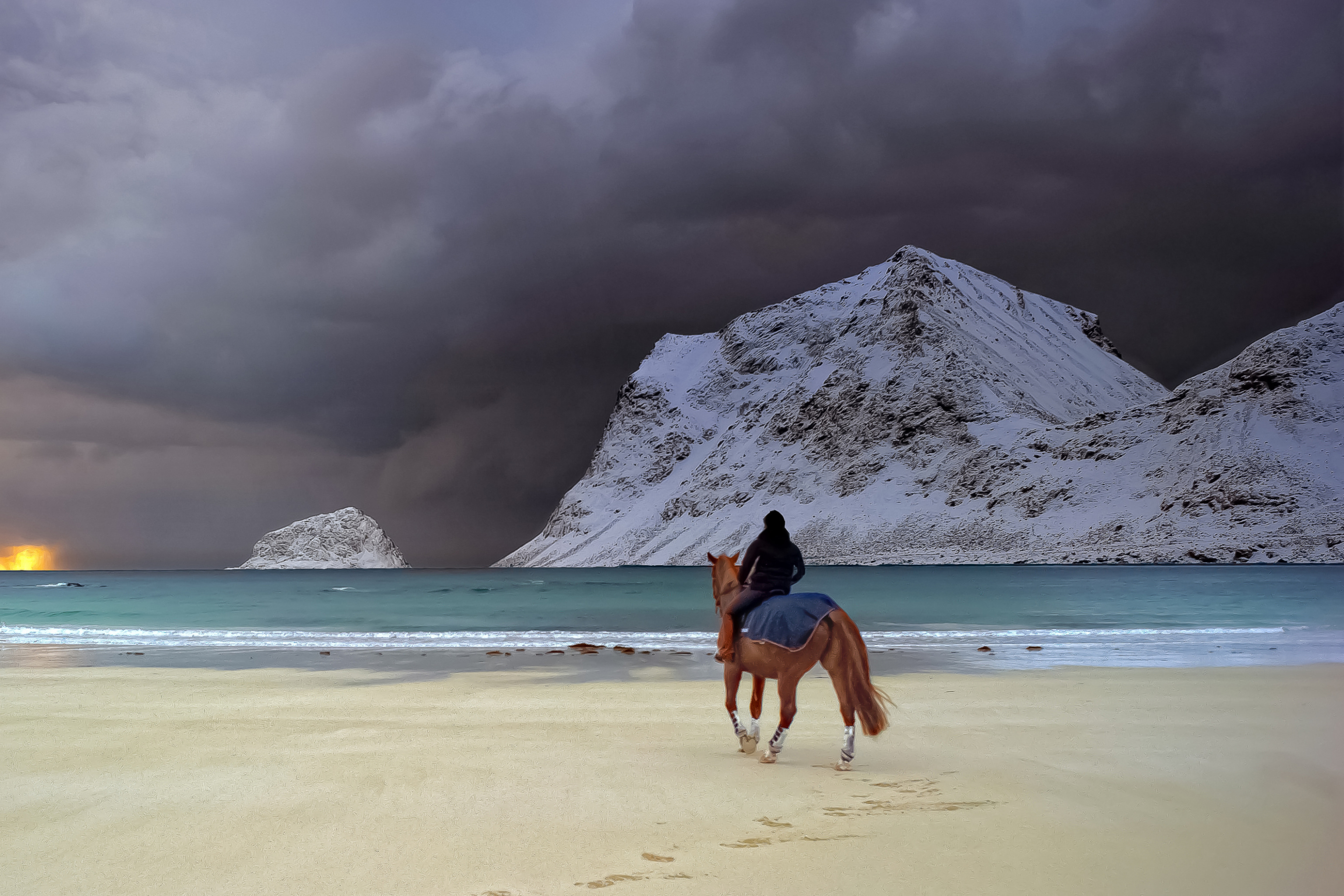 Обои Horse Riding On Beach 2880x1920