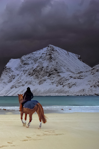 Horse Riding On Beach wallpaper 320x480